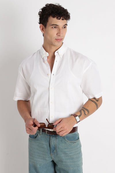 Breathable Cotton Linen Shirt White