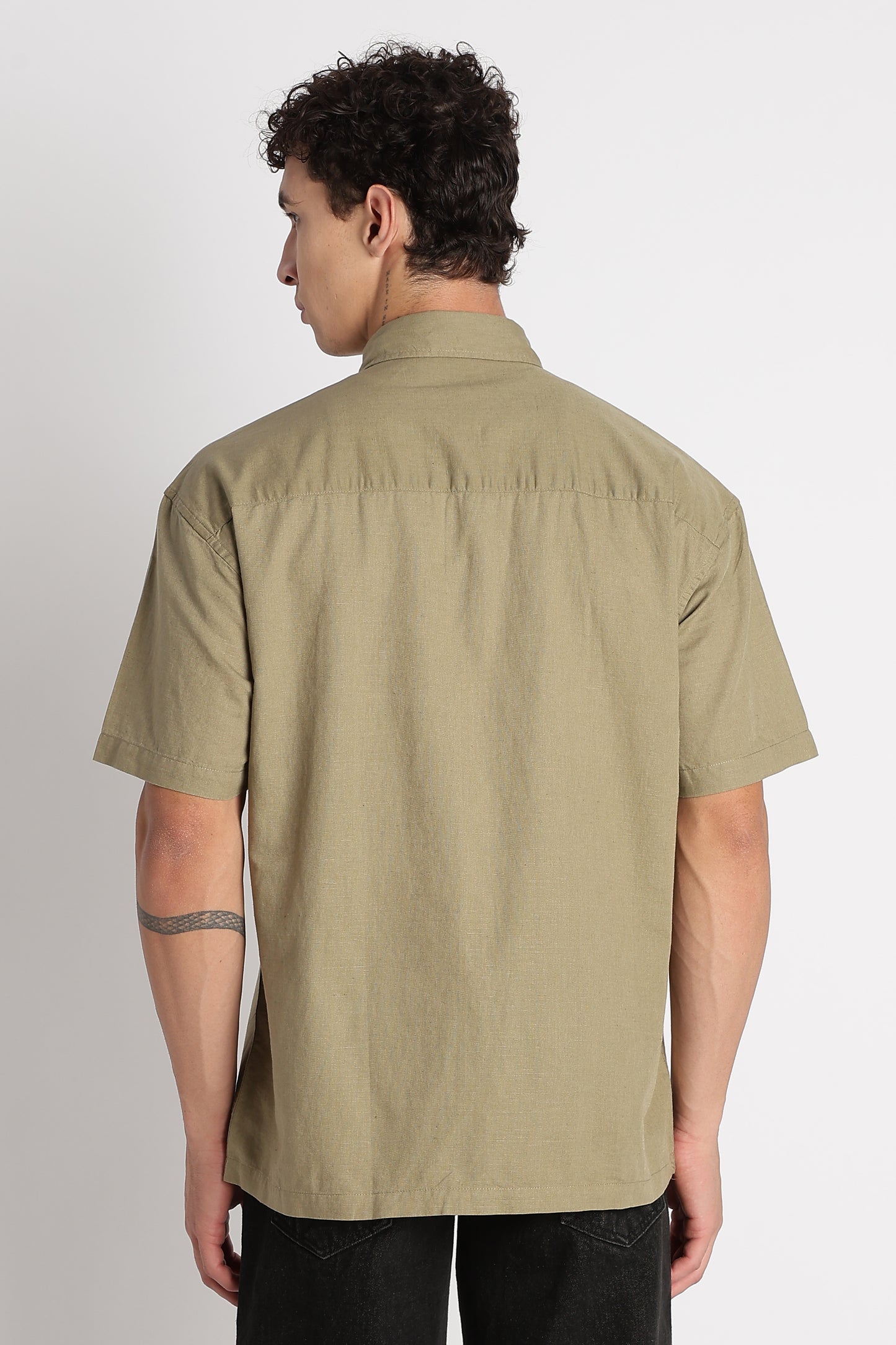 Breathable Cotton Linen Shirt Olive