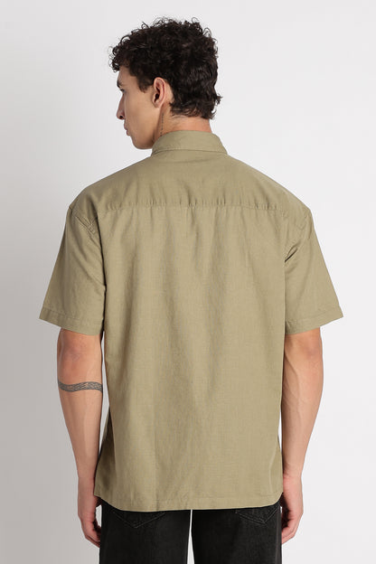 Breathable Cotton Linen Shirt Olive