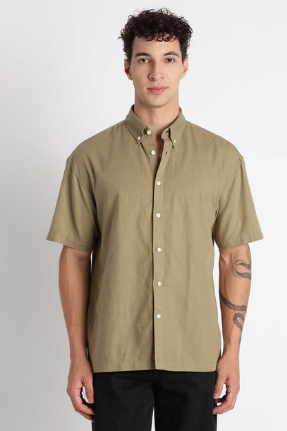 Breathable Cotton Linen Shirt Olive