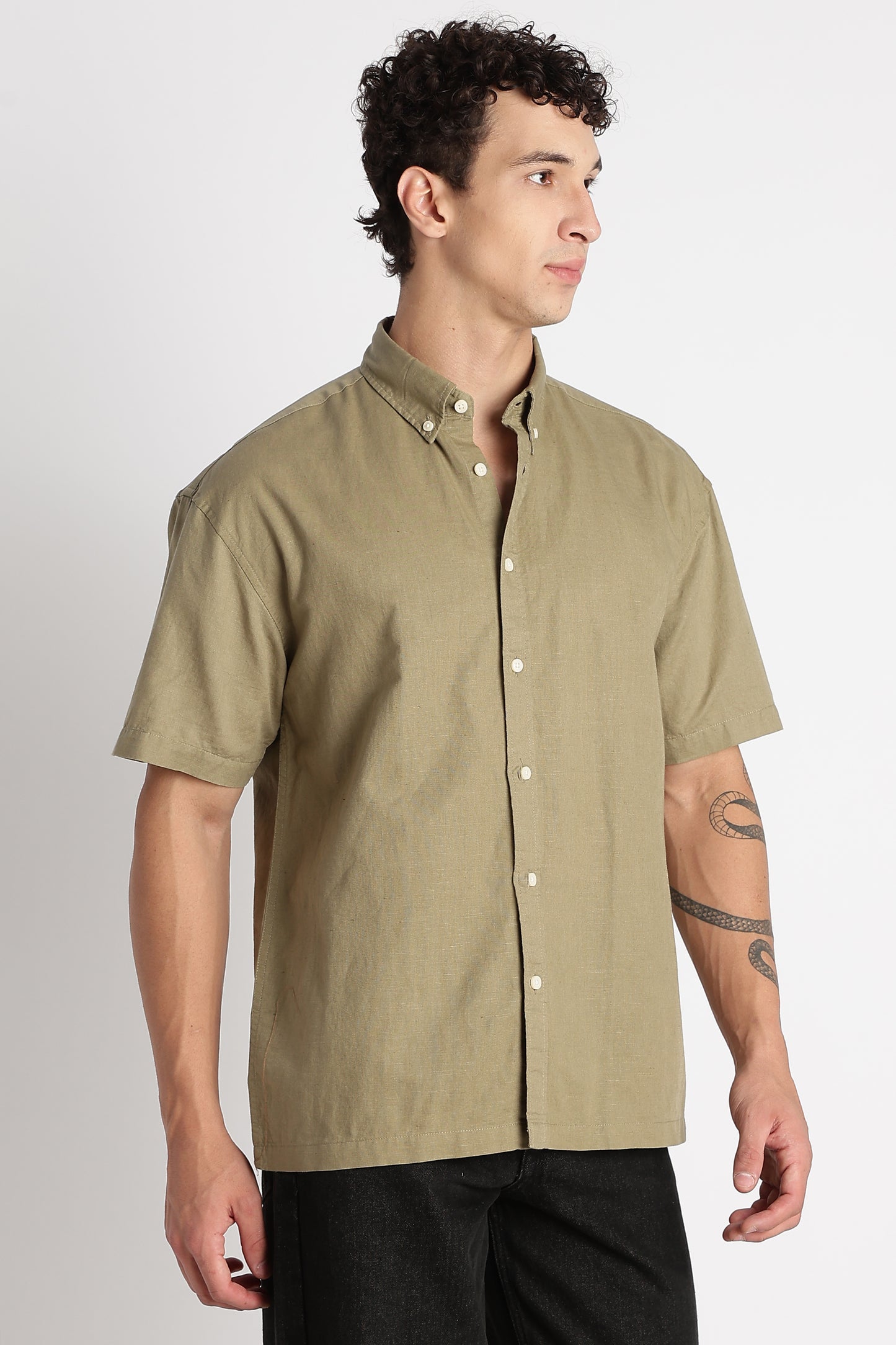 Breathable Cotton Linen Shirt Olive