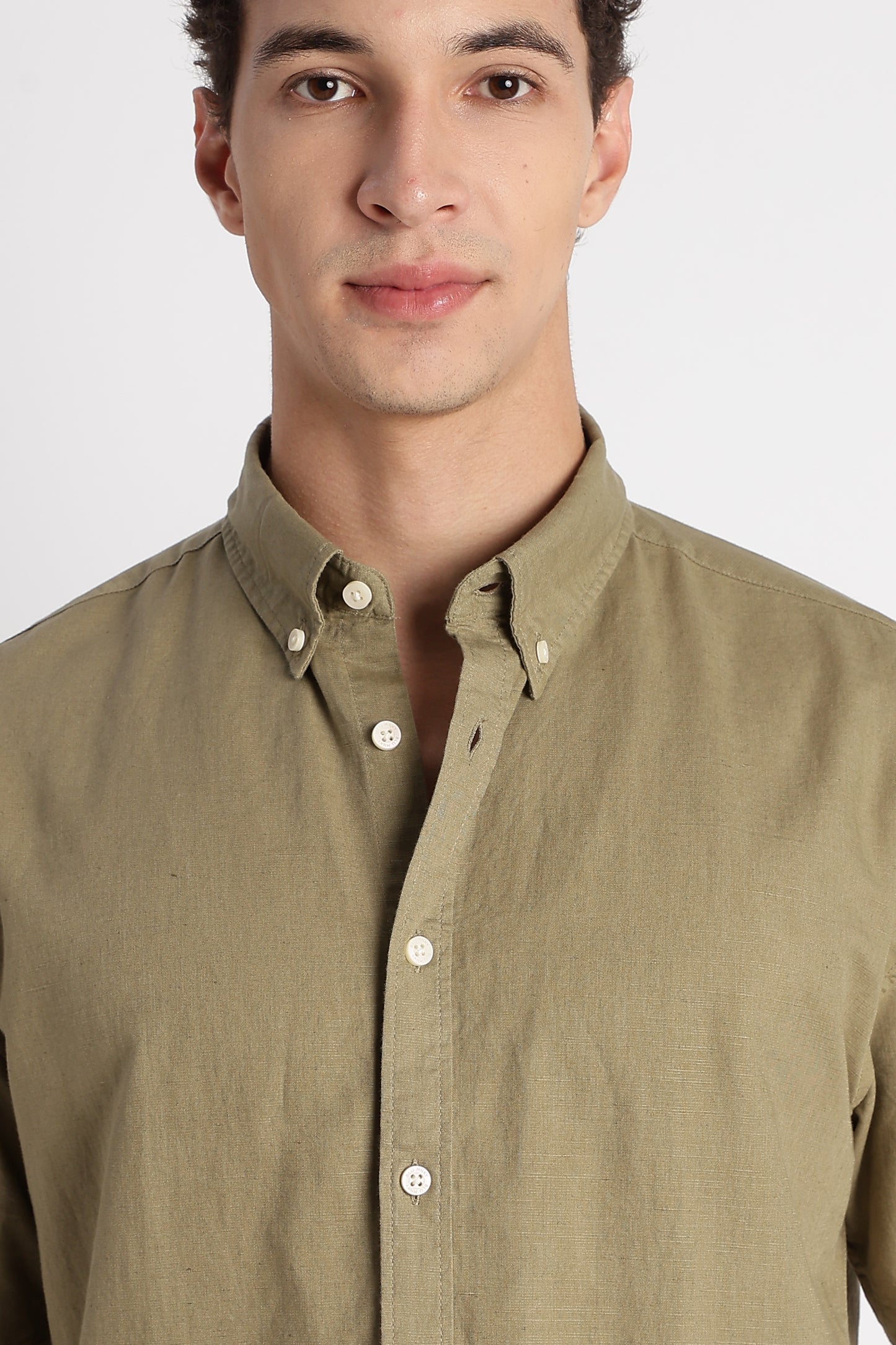 Breathable Cotton Linen Shirt Olive