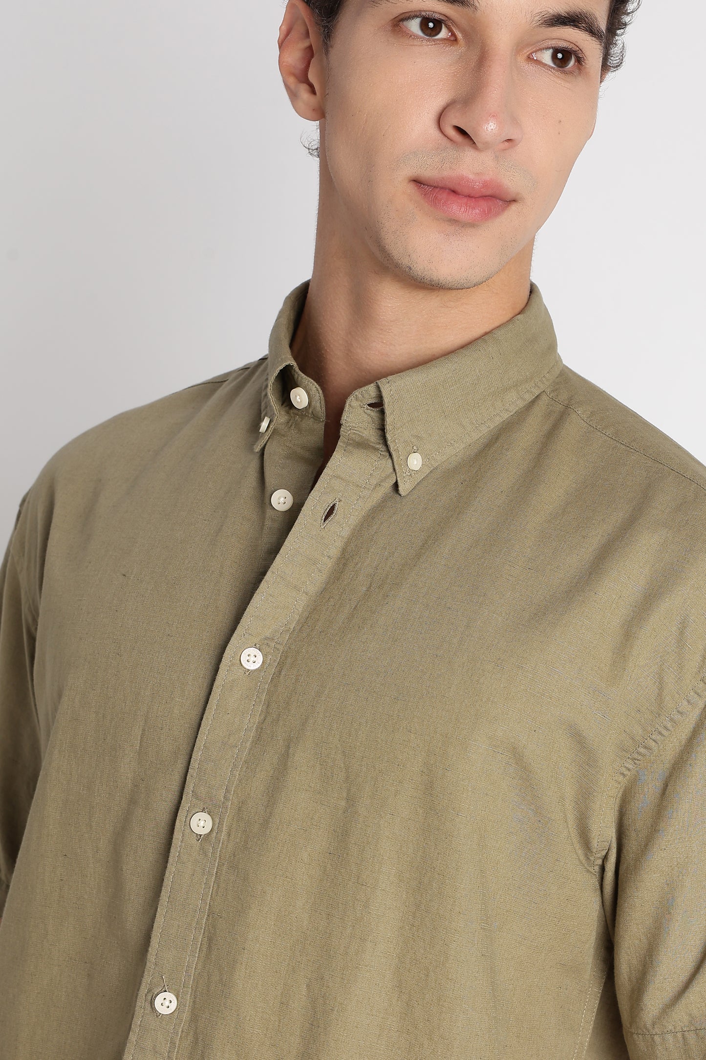 Breathable Cotton Linen Shirt Olive