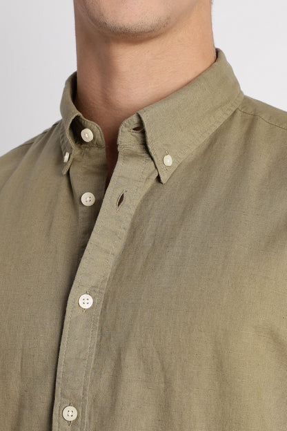 Breathable Cotton Linen Shirt Olive