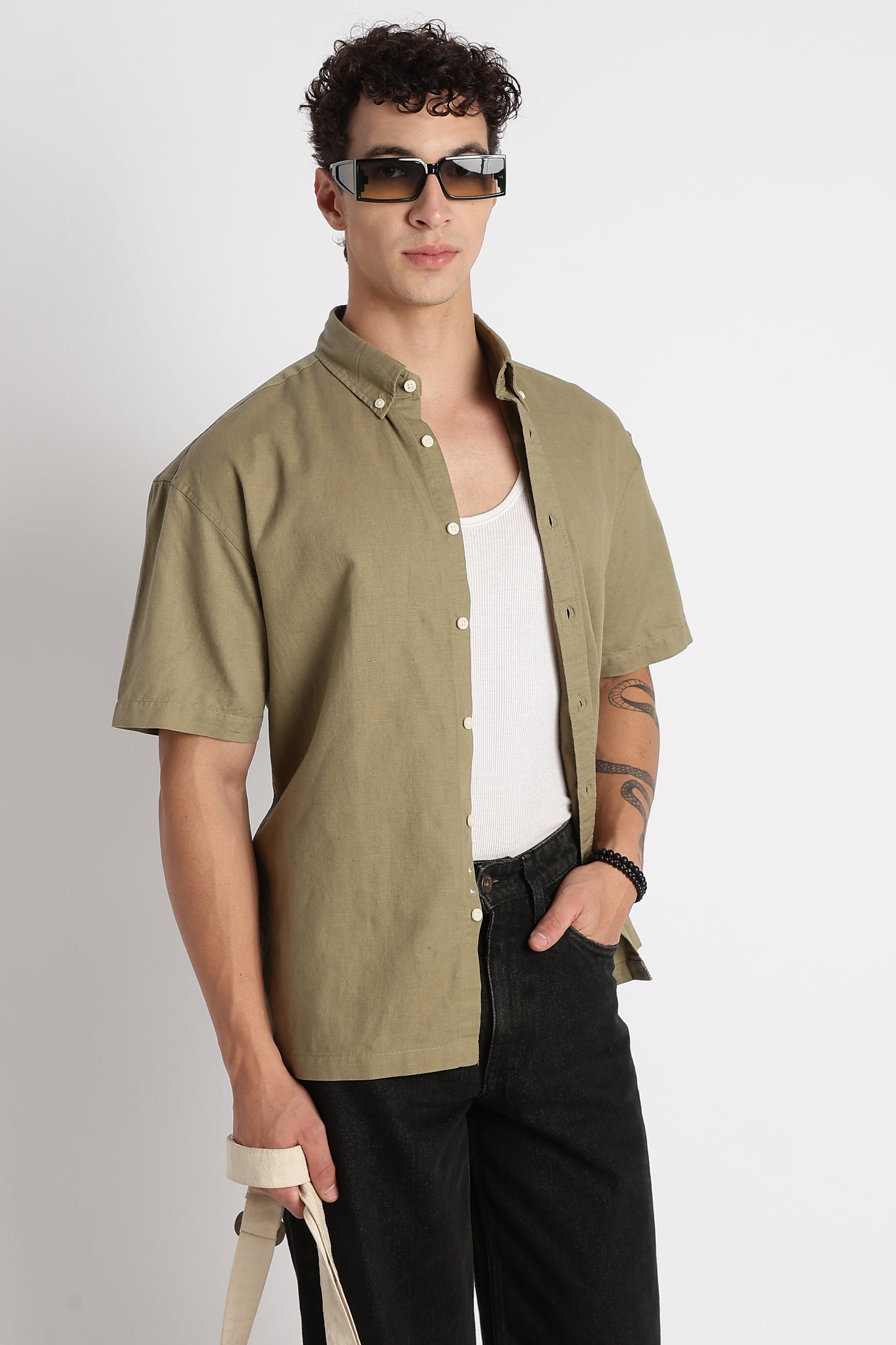 Breathable Cotton Linen Shirt Olive