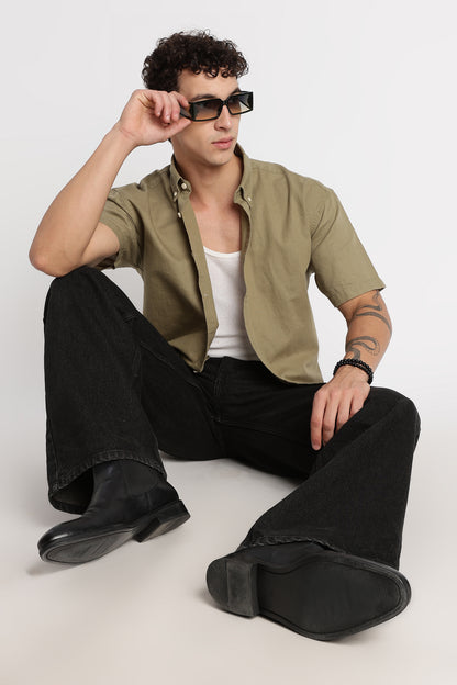 Breathable Cotton Linen Shirt Olive