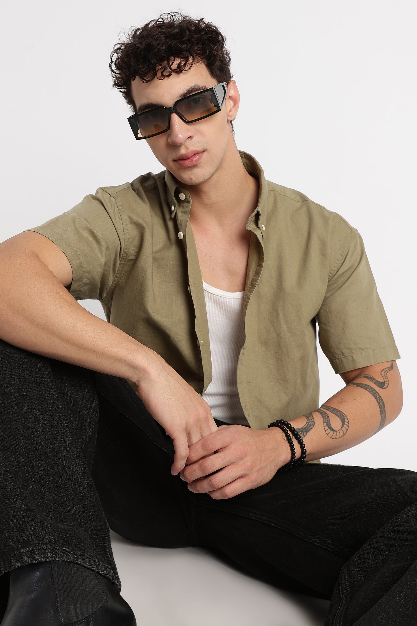 Breathable Cotton Linen Shirt Olive