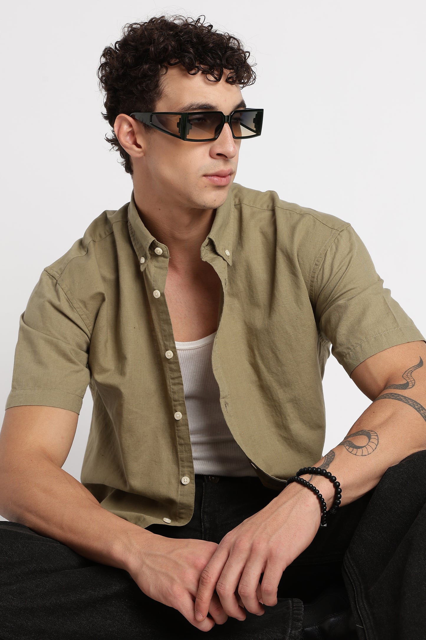 Breathable Cotton Linen Shirt Olive