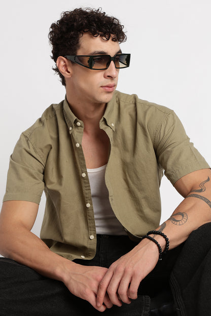 Breathable Cotton Linen Shirt Olive