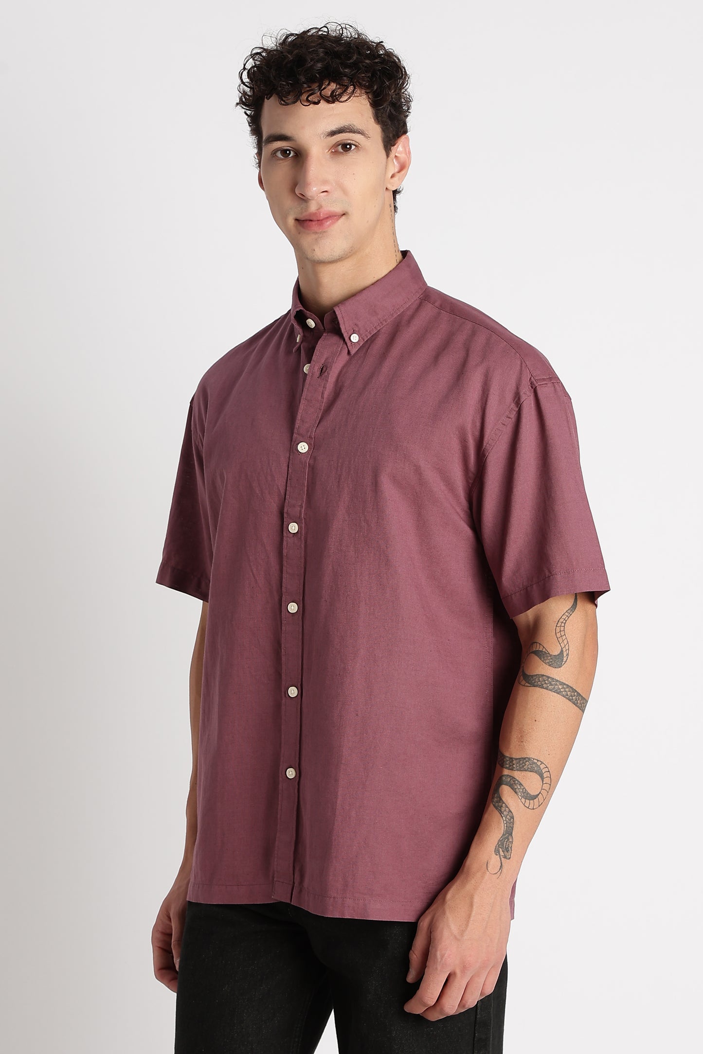 Breathable Cotton Linen Shirt Purple