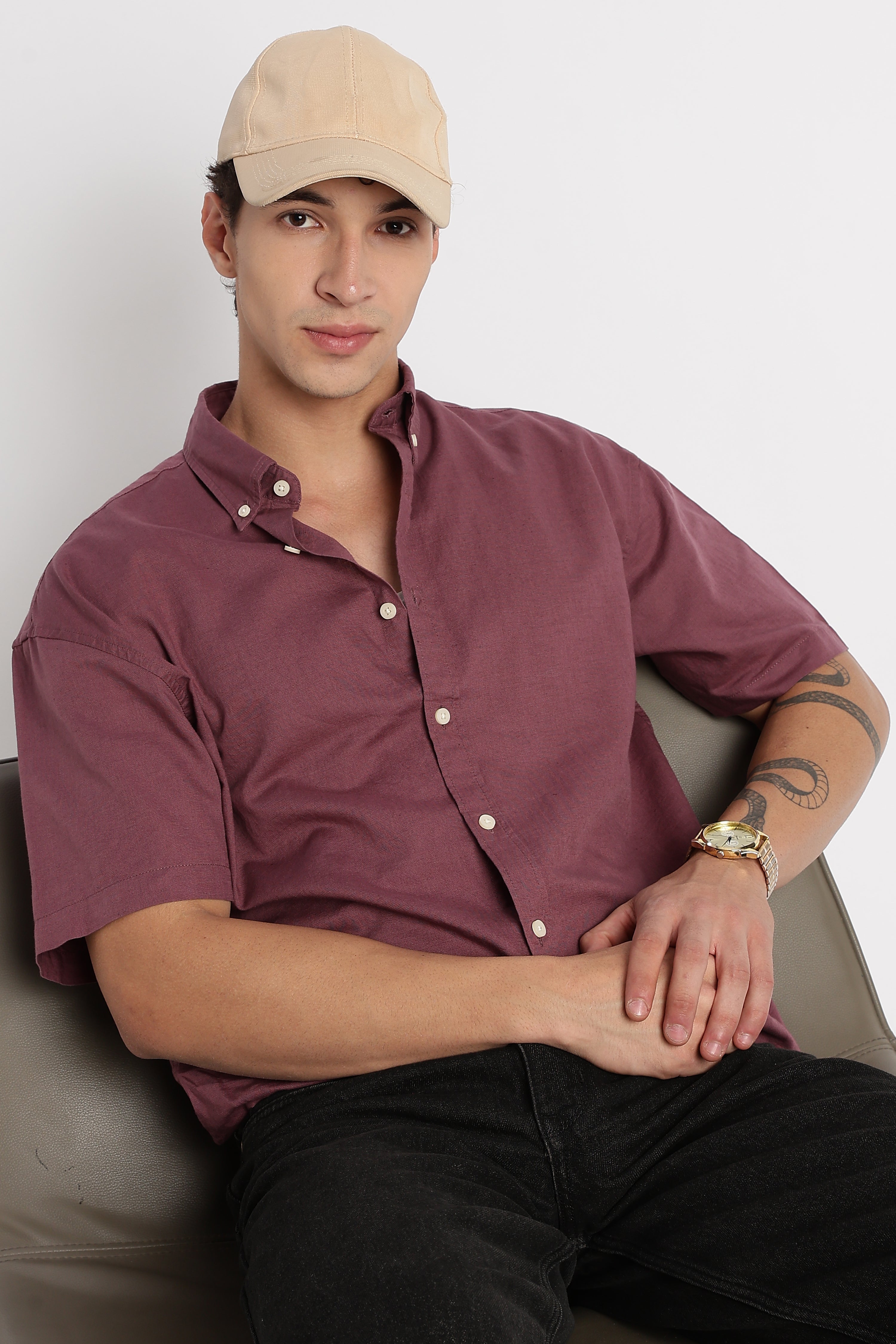 Breathable Cotton Linen Shirt Purple