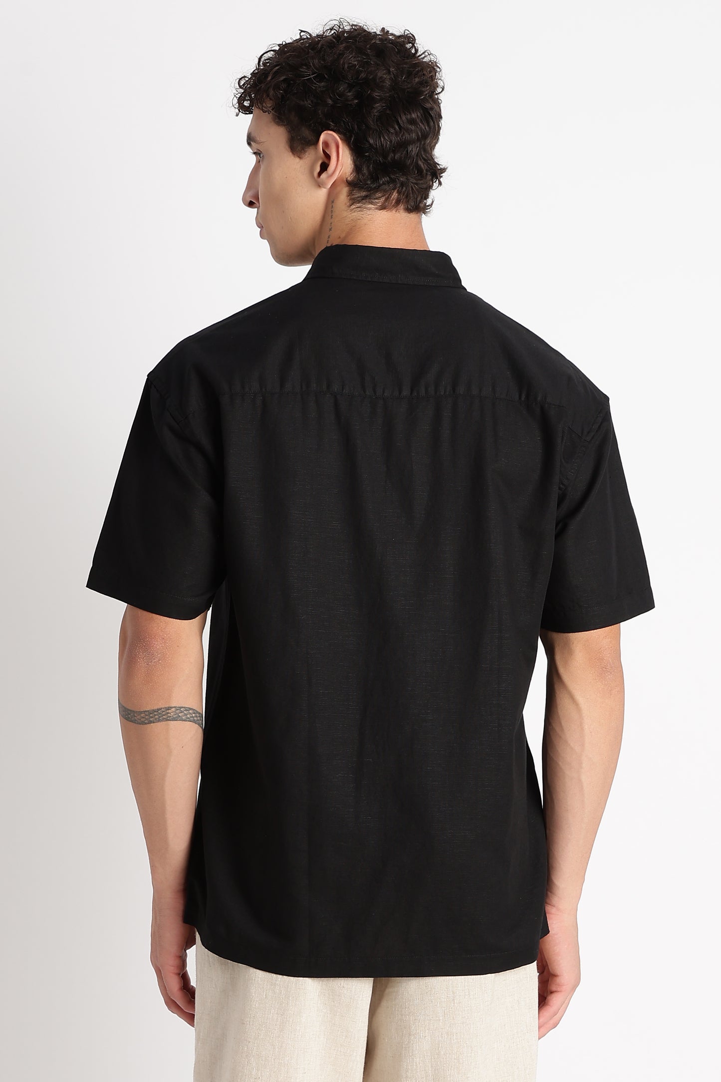 Breathable Cotton Linen Shirt Black