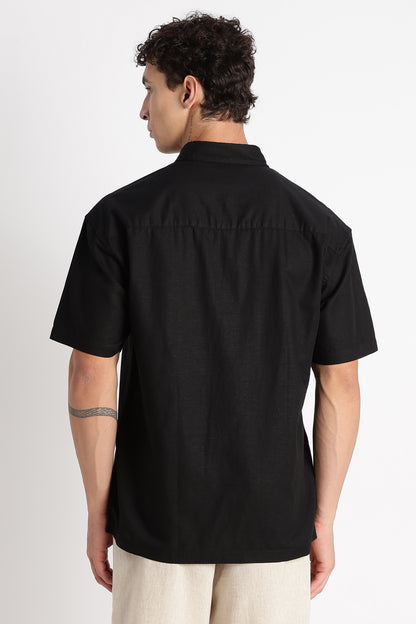 Breathable Cotton Linen Shirt Black