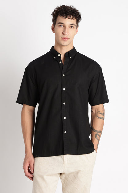 Breathable Cotton Linen Shirt Black