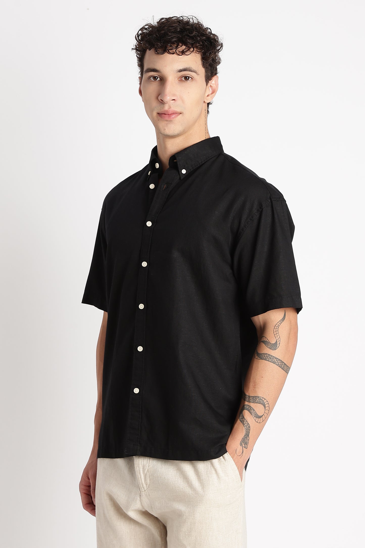 Breathable Cotton Linen Shirt Black