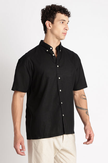 Breathable Cotton Linen Shirt Black