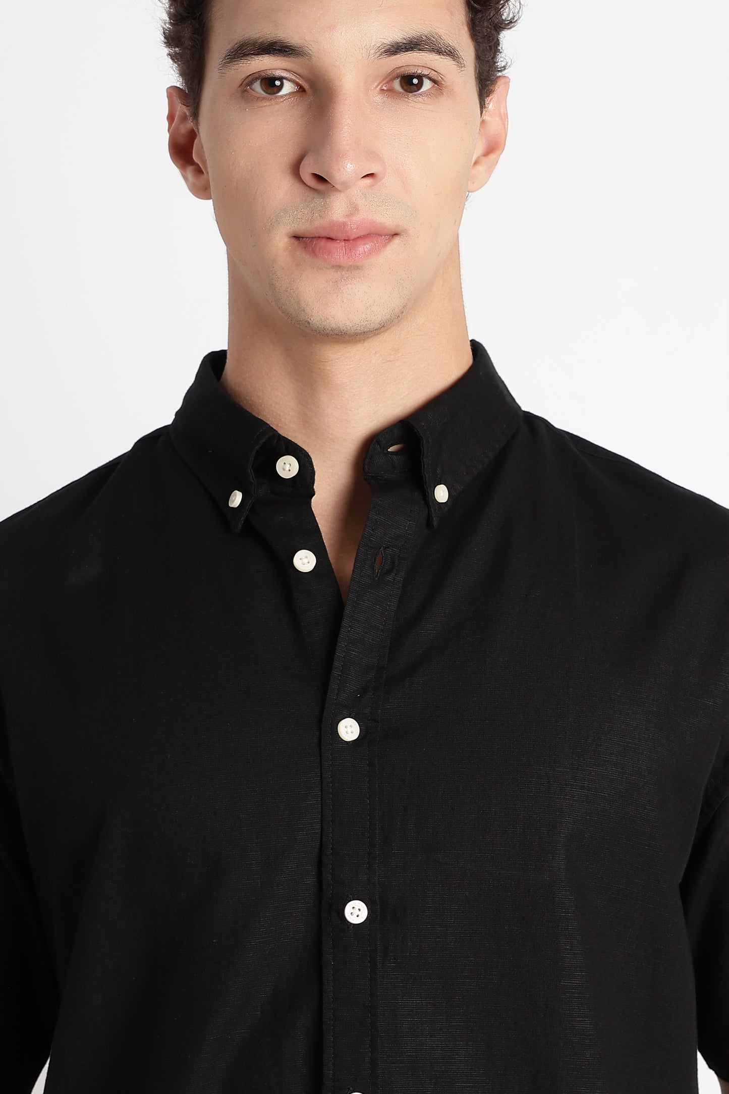 Breathable Cotton Linen Shirt Black