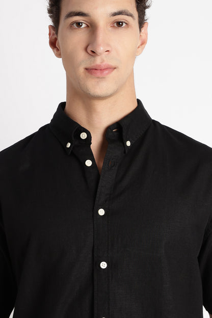 Breathable Cotton Linen Shirt Black