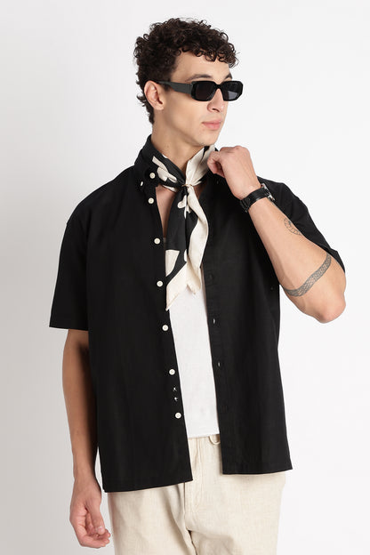 Breathable Cotton Linen Shirt Black