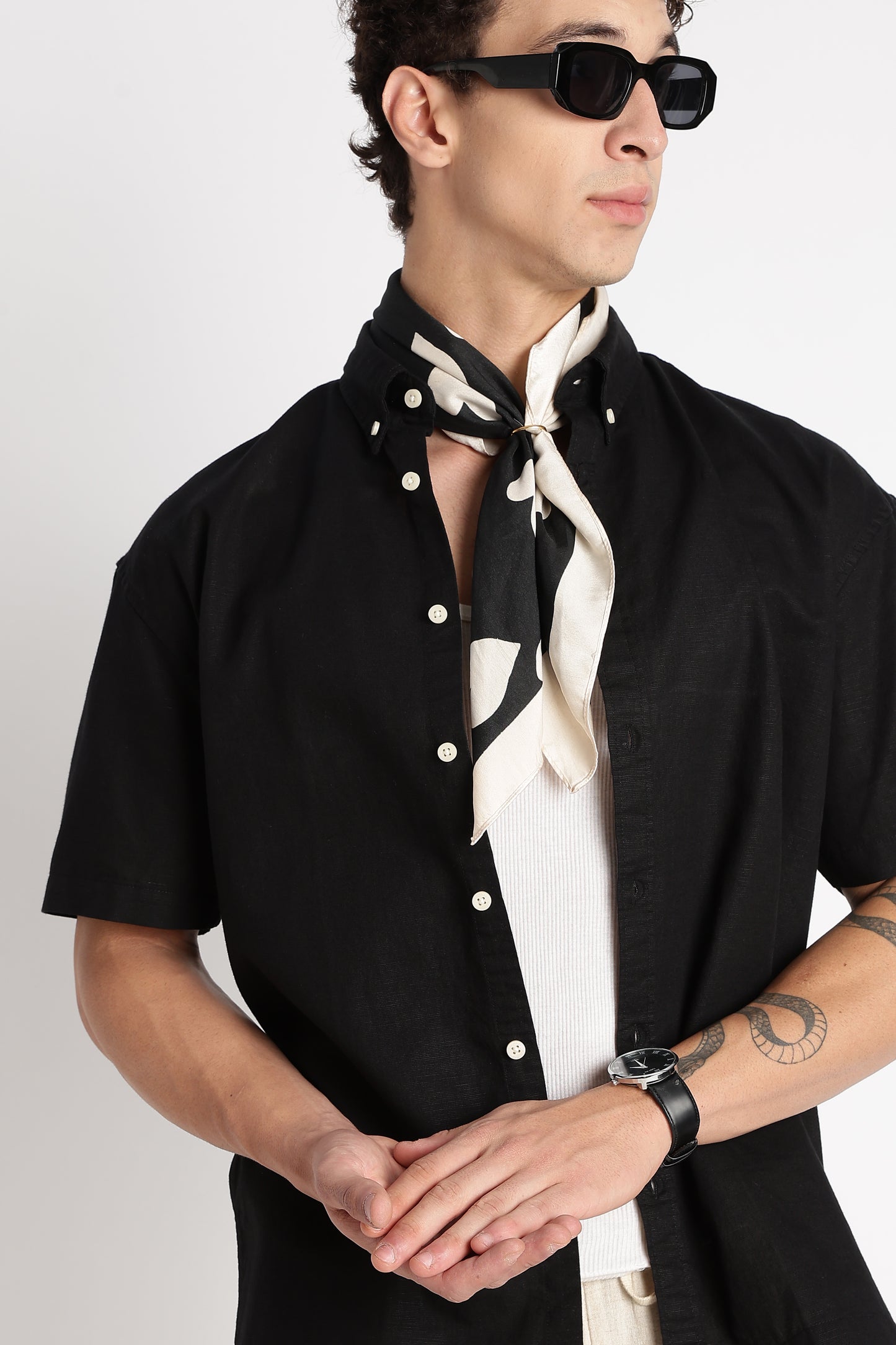 Breathable Cotton Linen Shirt Black