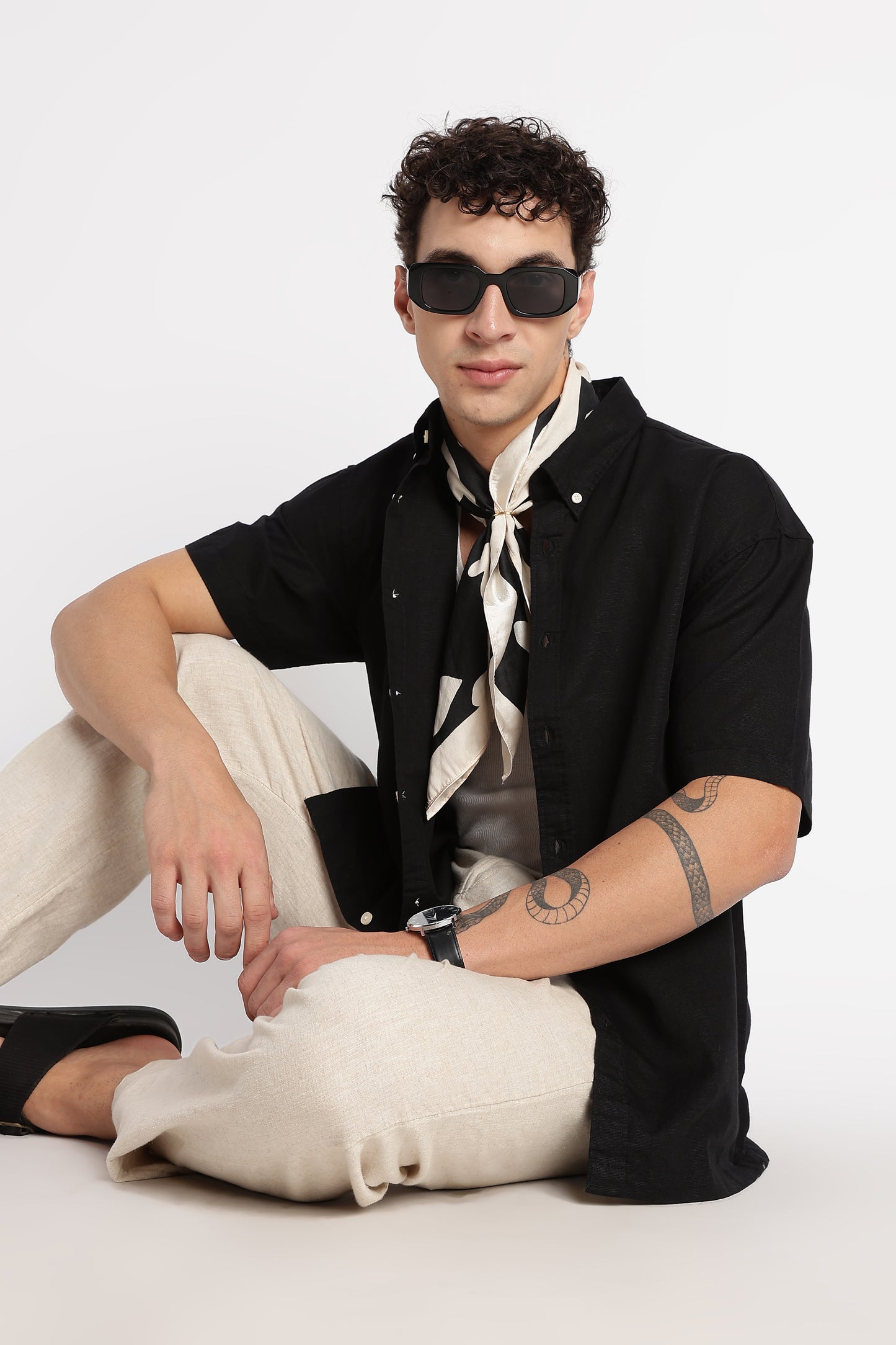 Breathable Cotton Linen Shirt Black