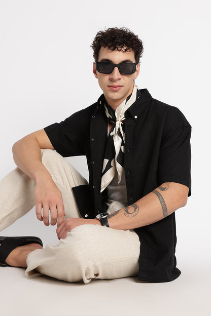Breathable Cotton Linen Shirt Black