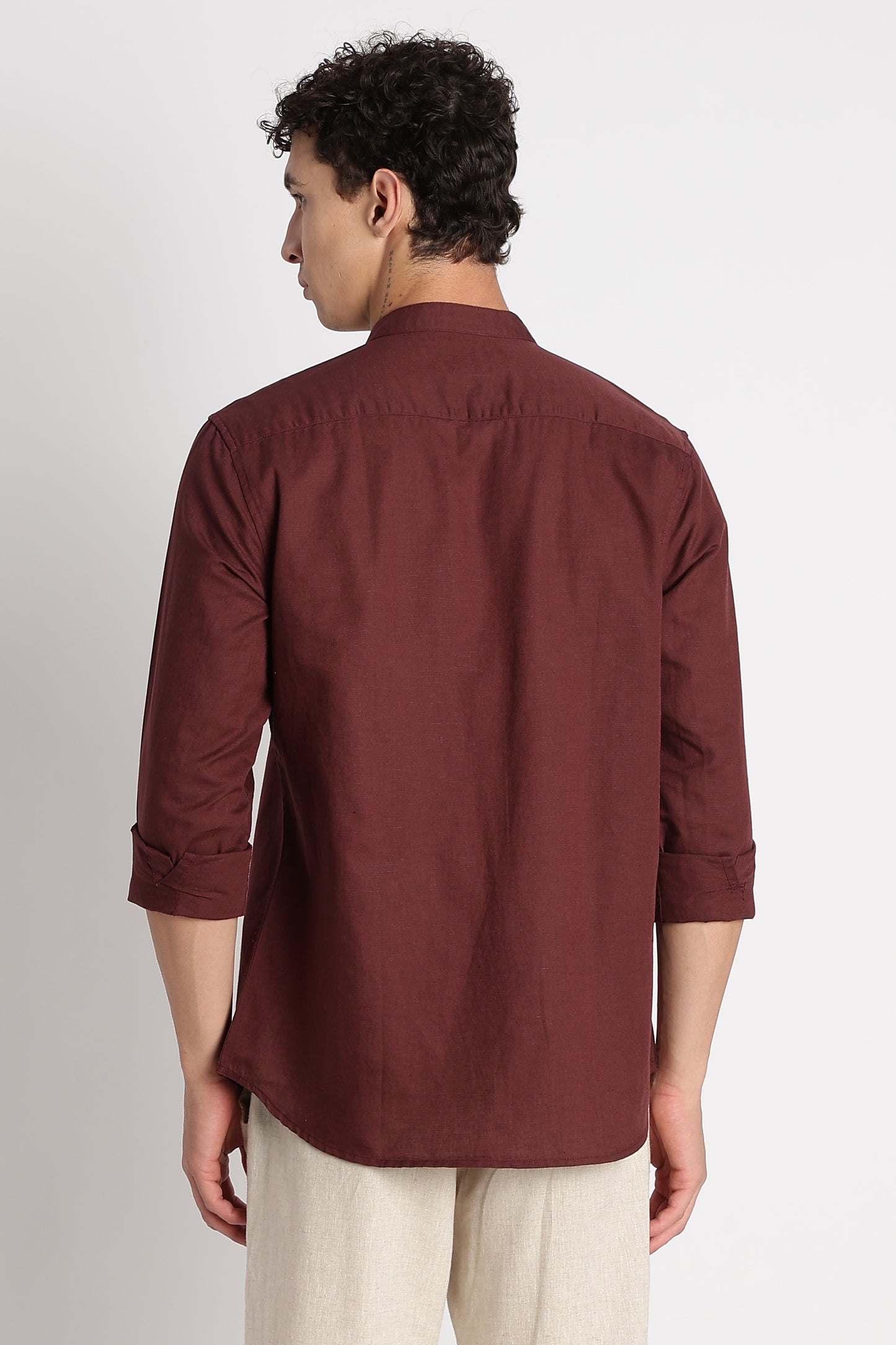 Cotton Linen Slim Fit Shirt Maroon