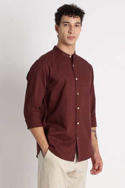 Cotton Linen Slim Fit Shirt Maroon