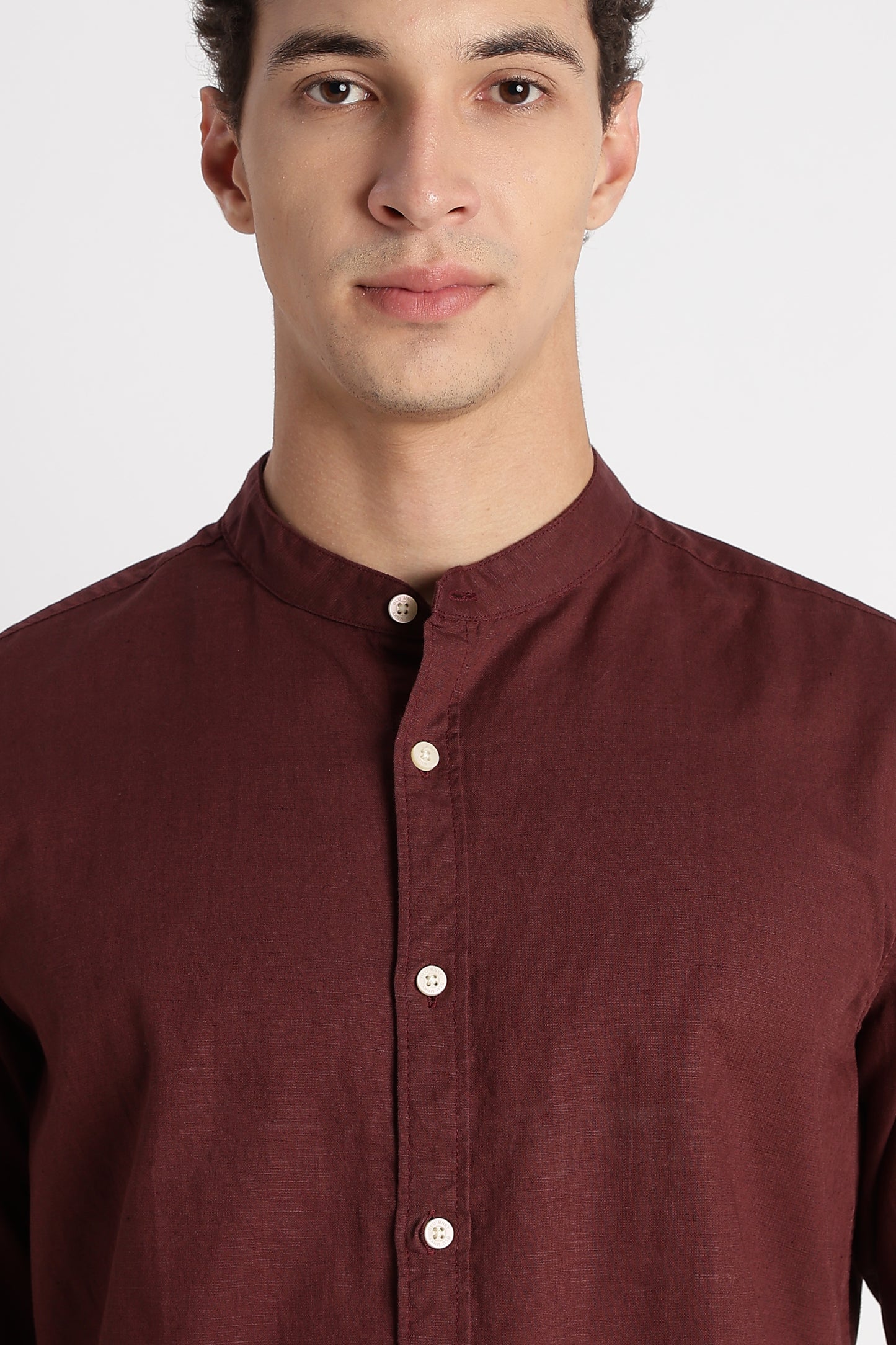 Cotton Linen Slim Fit Shirt Maroon