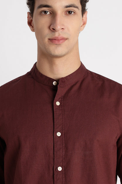 Cotton Linen Slim Fit Shirt Maroon