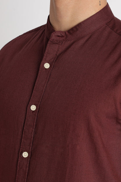 Cotton Linen Slim Fit Shirt Maroon