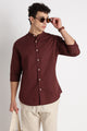 Cotton Linen Slim Fit Shirt Maroon