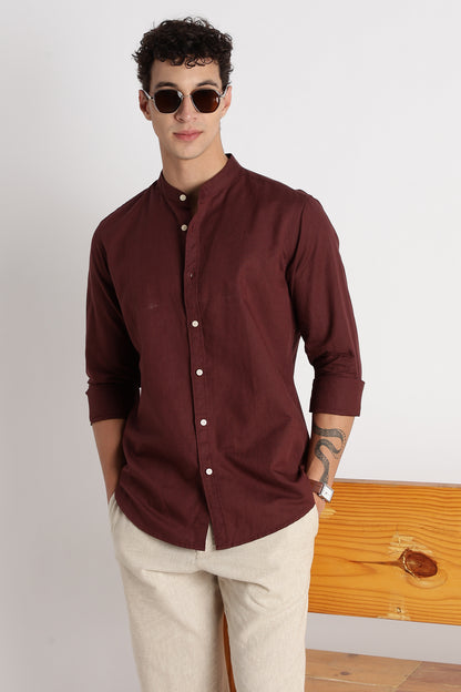 Cotton Linen Slim Fit Shirt Maroon