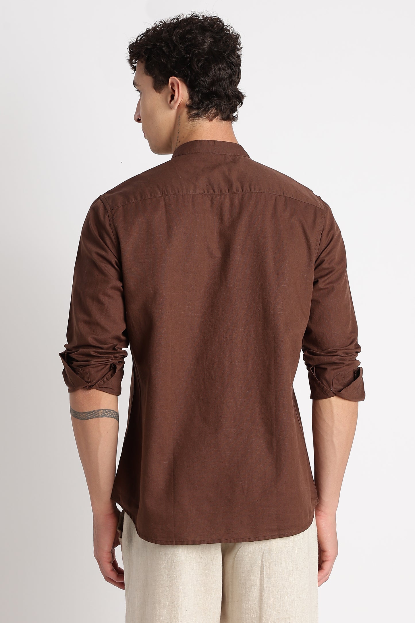 Cotton Linen Slim Fit Shirt Coffee