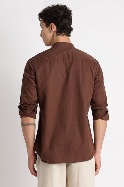 Cotton Linen Slim Fit Shirt Coffee