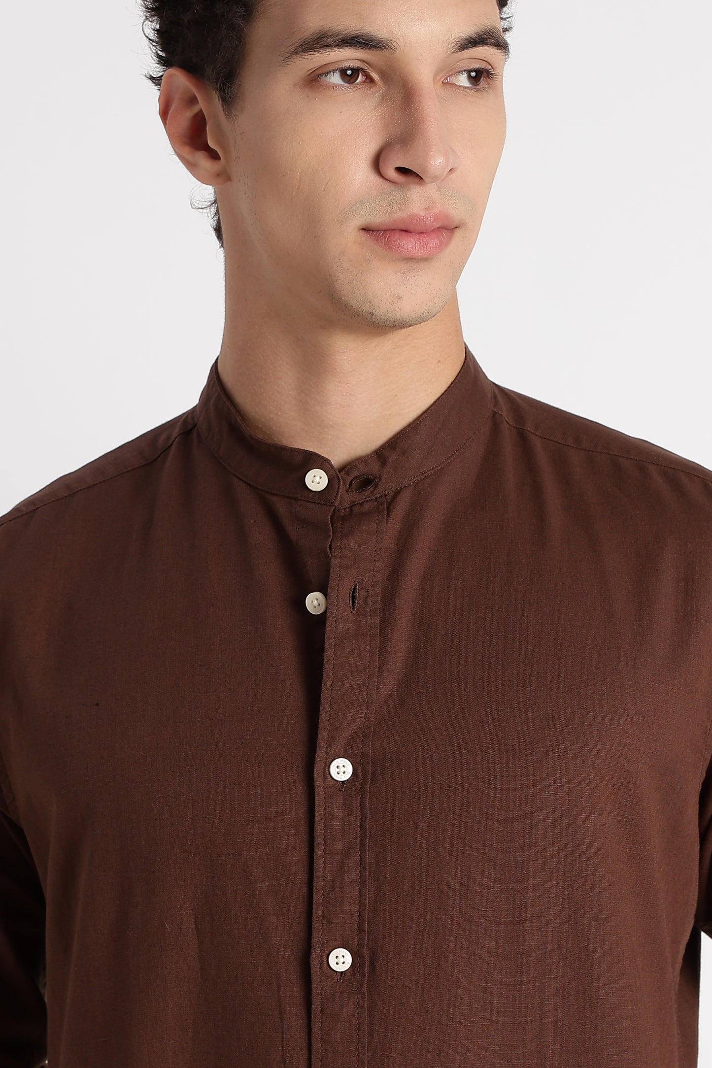 Cotton Linen Slim Fit Shirt Coffee