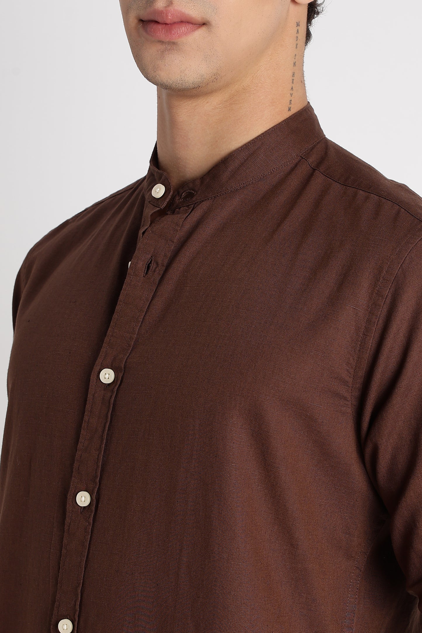 Cotton Linen Slim Fit Shirt Coffee