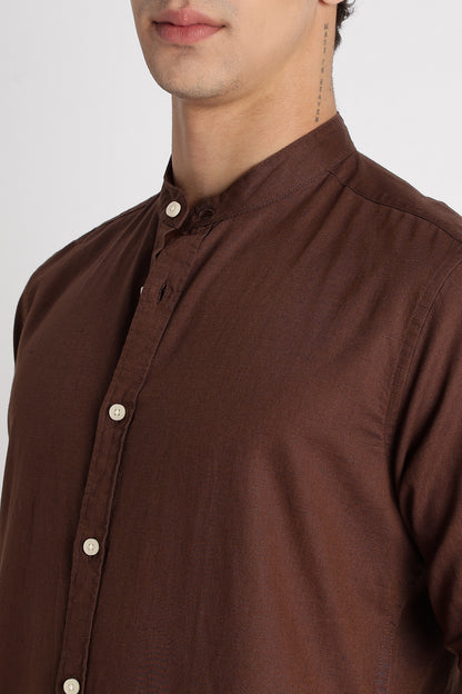 Cotton Linen Slim Fit Shirt Coffee