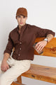 Cotton Linen Slim Fit Shirt Coffee
