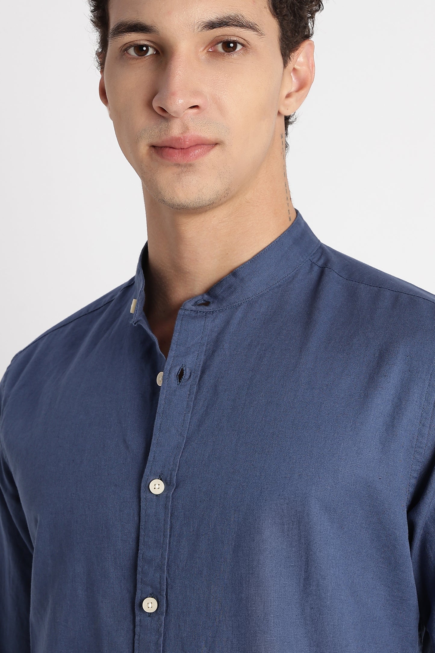 Cotton Linen Slim Fit Shirt Blue