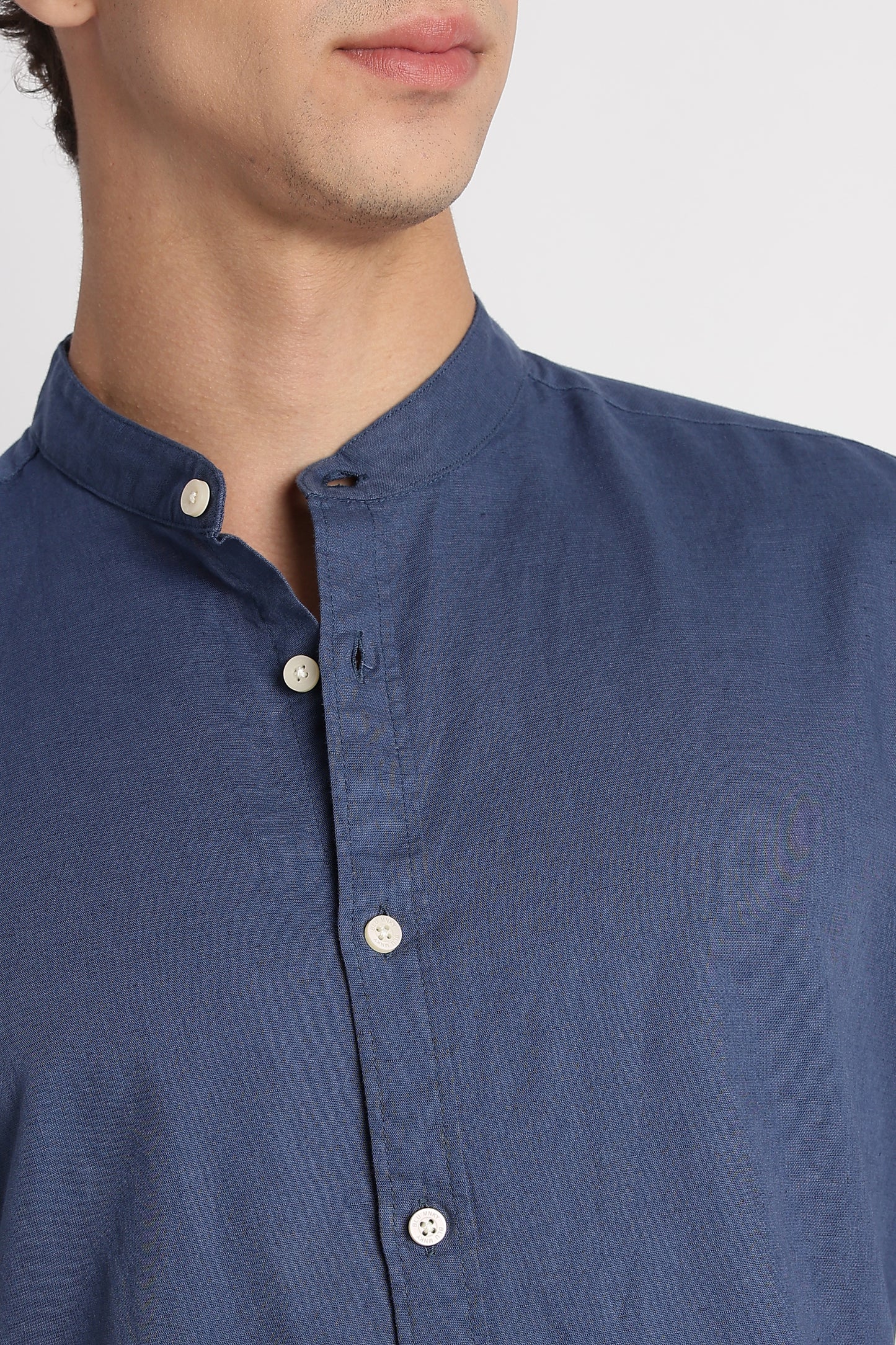 Cotton Linen Slim Fit Shirt Blue
