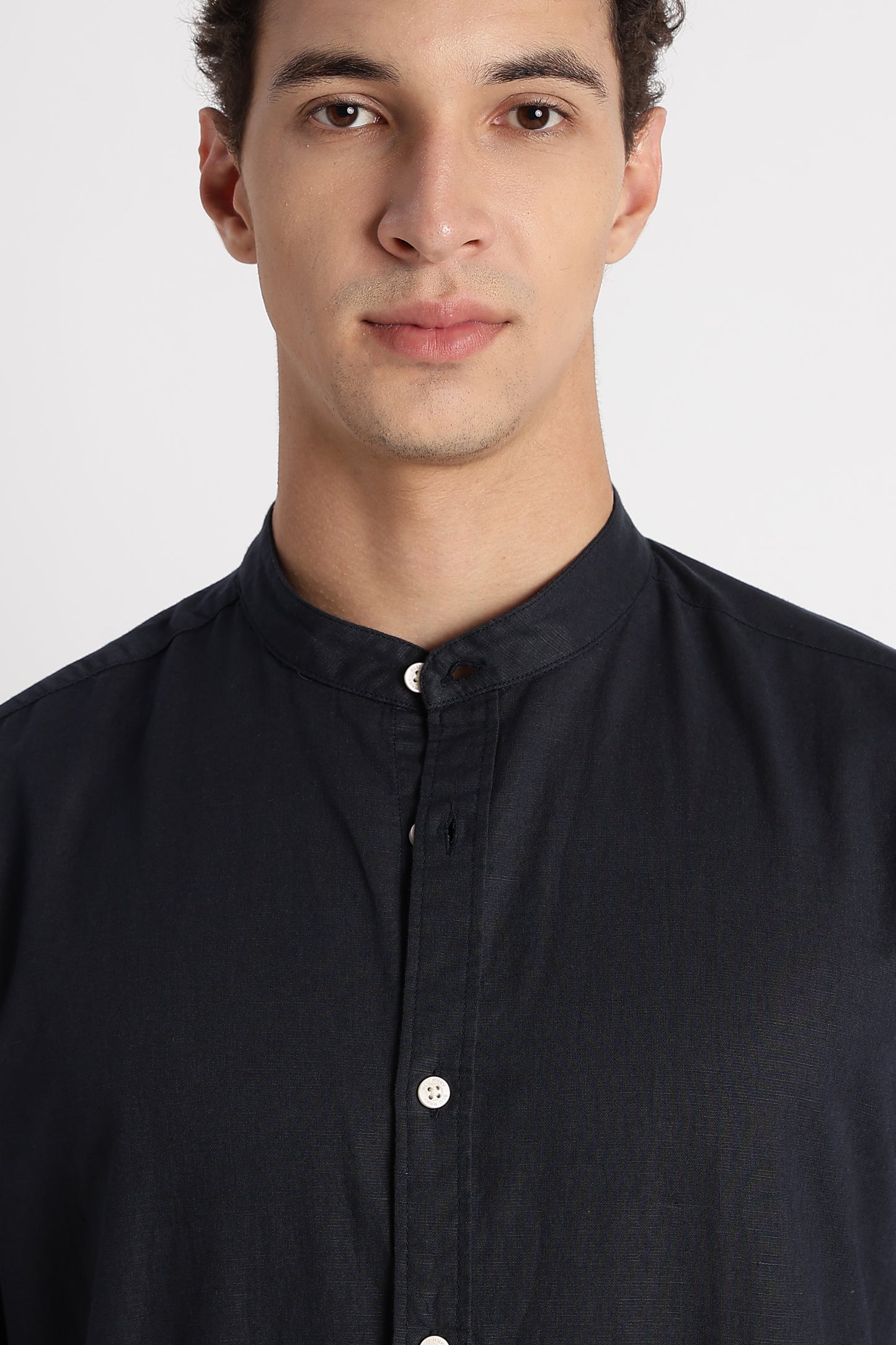 Cotton Linen Slim Fit Shirt Navy