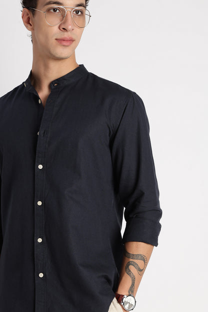 Cotton Linen Slim Fit Shirt Navy