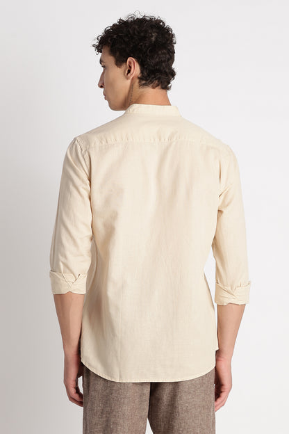 Cotton Linen Slim Fit Shirt Beige