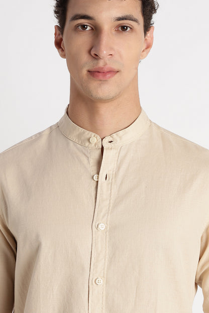 Cotton Linen Slim Fit Shirt Beige