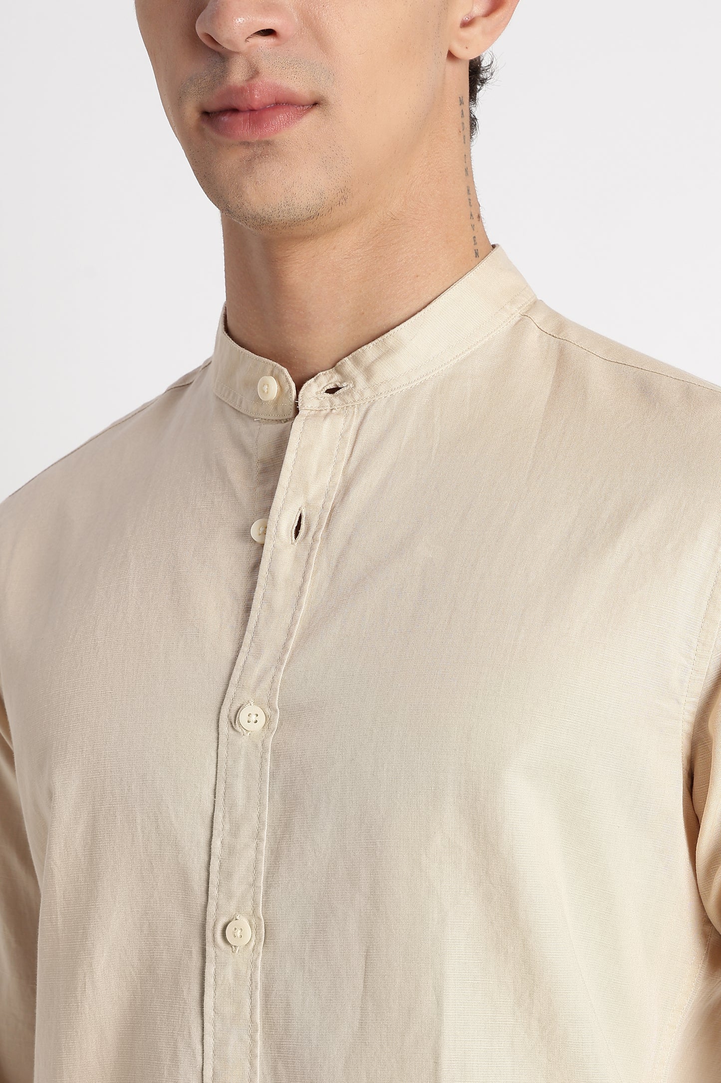Cotton Linen Slim Fit Shirt Beige
