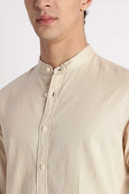 Cotton Linen Slim Fit Shirt Beige