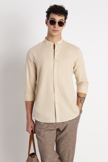 Cotton Linen Slim Fit Shirt Beige