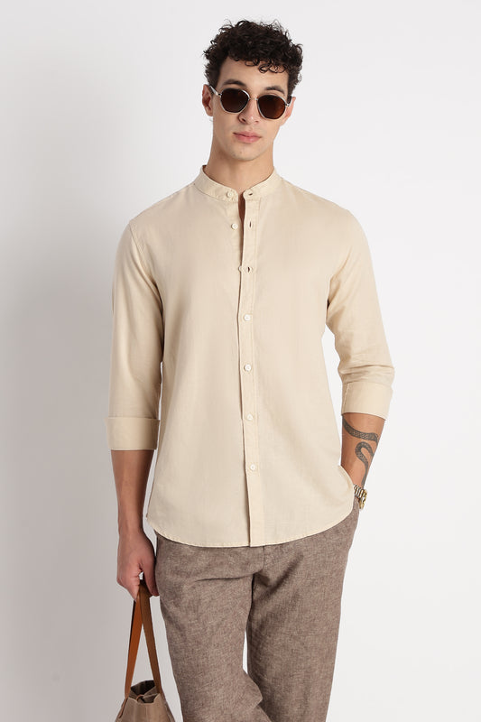 Cotton Linen Slim Fit Shirt Beige