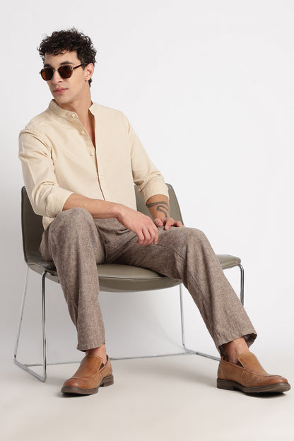 Cotton Linen Slim Fit Shirt Beige